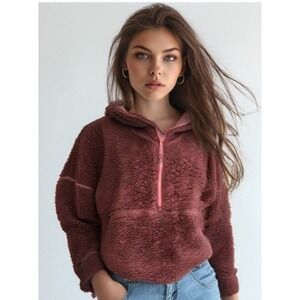 prAna Half  Zip Sherpa Hoodie Womens Size Small Long Sleeve Pockets Lined Rose